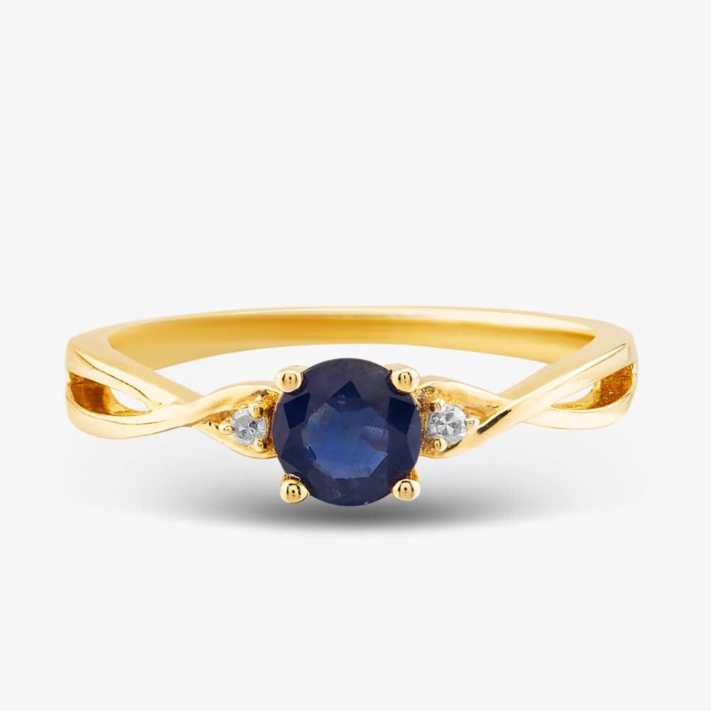 9ct Yellow Gold Sapphire & Diamond Crossover Ring