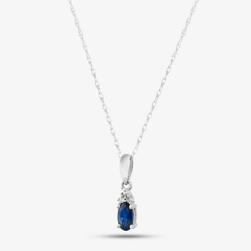 9ct White Gold Sapphire & Diamond Pendant Necklace