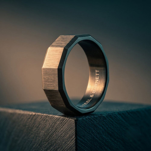 Steel & Barnett Arc Stainless Steel Wide Facet Band Ring