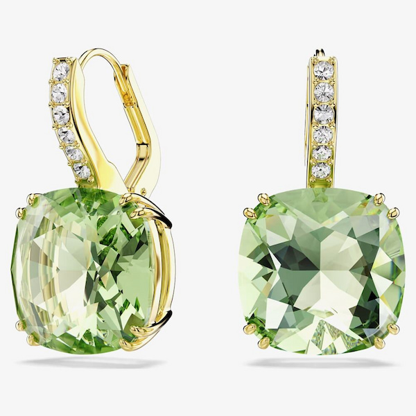 Swarovski Millenia 18ct Yellow Gold Plated Cushion Cut Green Drop Earrings