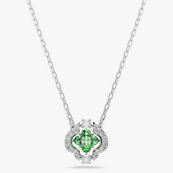 Swarovski Una Angelic Rhodium Plated Green Clover Pendant=