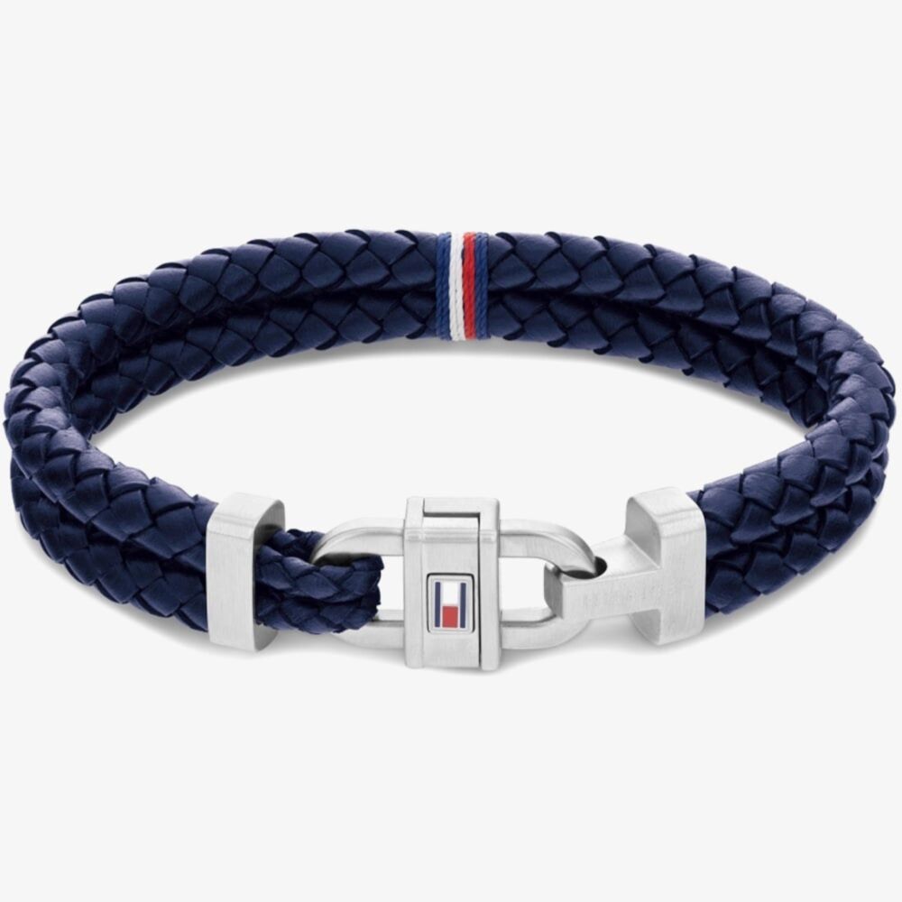 Tommy Hilfiger Carabiner Navy Leather Two-Row Bracelet