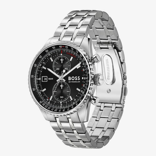 BOSS Mens Skytraveller Chronograph Black Dial Bracelet Watch