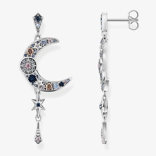 THOMAS SABO Silver Multi-Coloured Moon & Stars Dropper Earrings
